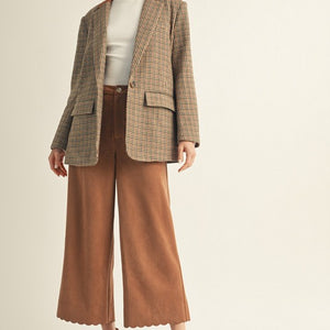 Suede Contrast Accent Herringbone Blazer