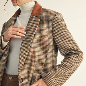 Suede Contrast Accent Herringbone Blazer