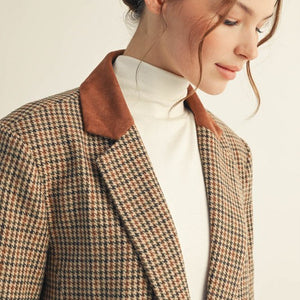 Suede Contrast Accent Herringbone Blazer