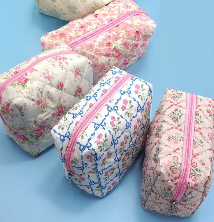 Floral Toile Pattern Makeup Cosmetic Pouch Bag