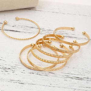 7pcs/set Textured Plated Open Alloy Bangle Set