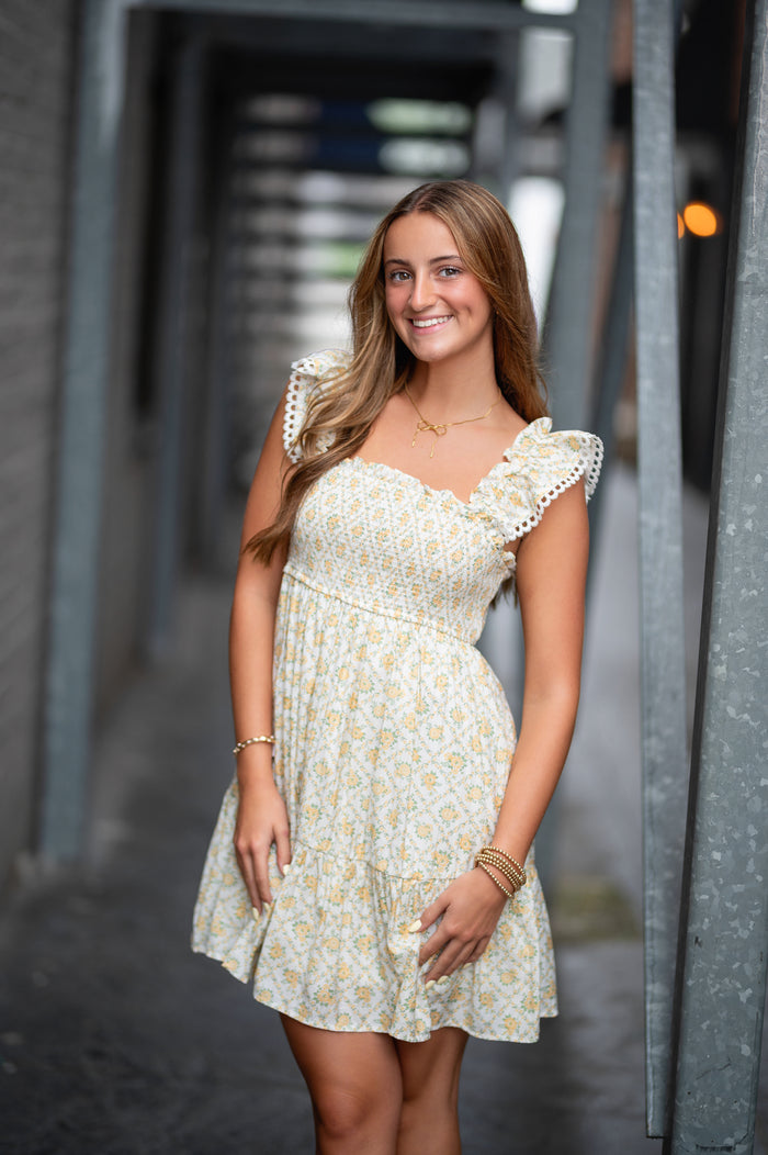 Floral Trellis Pattern Smocked Mini Dress
