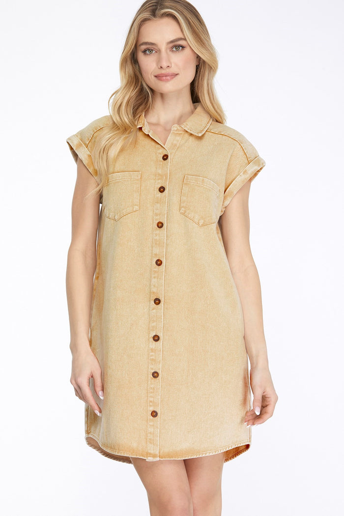 Folded cuff button dress