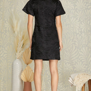 BLACK WRINKLED TEXTURE MINI DRESS