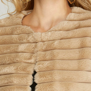 TAUPE HALF SLEEVE FAUX FUR CROP JACKET