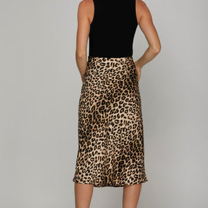 Satin leopard midi skirt