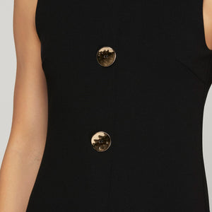 Gold button black knit dress