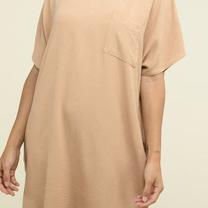 Woven Airflow V Neck T-Shirt Dress with Pockets