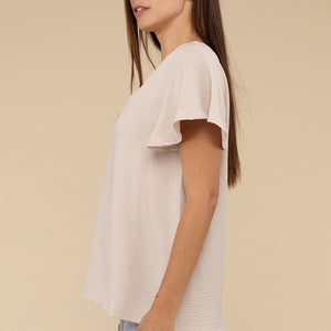 Woven Airflow Flutter Sleeve Top