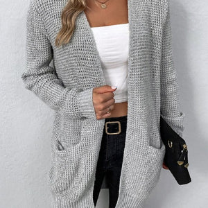 Open front waffle sweater cardigan