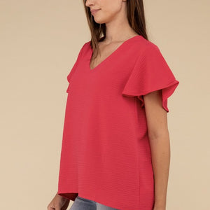 Woven Airflow Flutter Sleeve Top