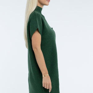 Mock Neck Short Sleeve Sweater Dress with Pocket