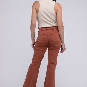 Acid Washed Frayed Cutoff Hem Straight Wide Pants