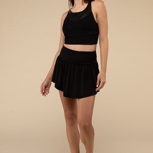 Wide Band Tennis Skirt with Zippered Back Pocket