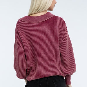 Washed Collared Henley Sweater