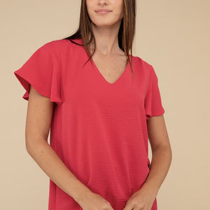 Woven Airflow Flutter Sleeve Top