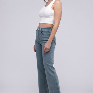 Acid Washed Frayed Cutoff Hem Straight Wide Pants