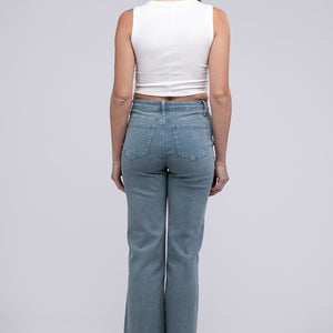 Acid Washed Frayed Cutoff Hem Straight Wide Pants