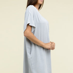 Woven Airflow V Neck T-Shirt Dress with Pockets