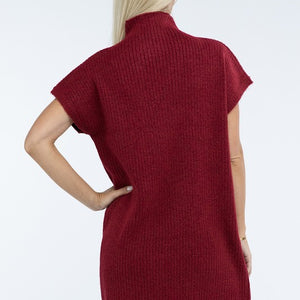 Mock Neck Short Sleeve Sweater Dress with Pocket