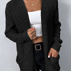 Open front waffle sweater cardigan