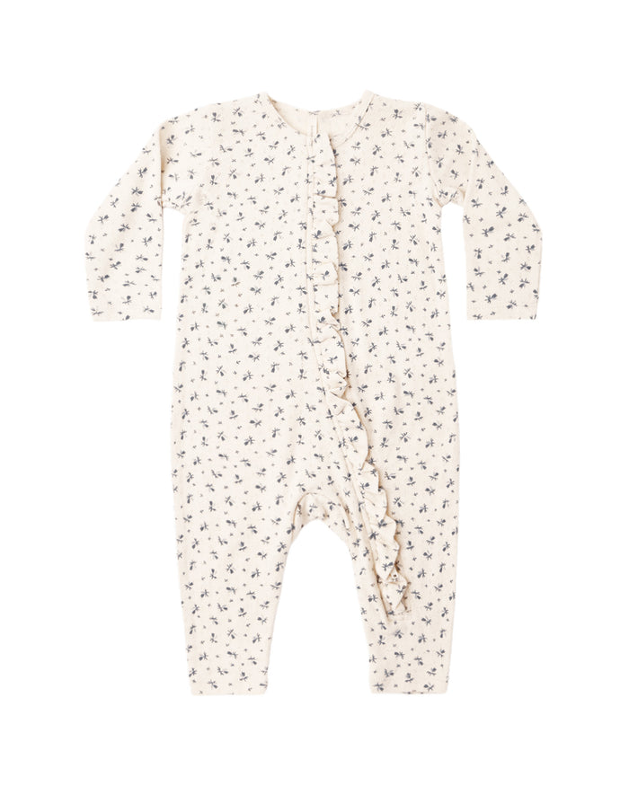 QM blue ditsy ruffle jumpsuit