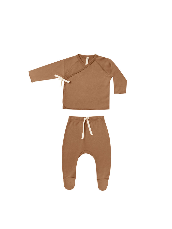 QM wrap top +footed pant set
