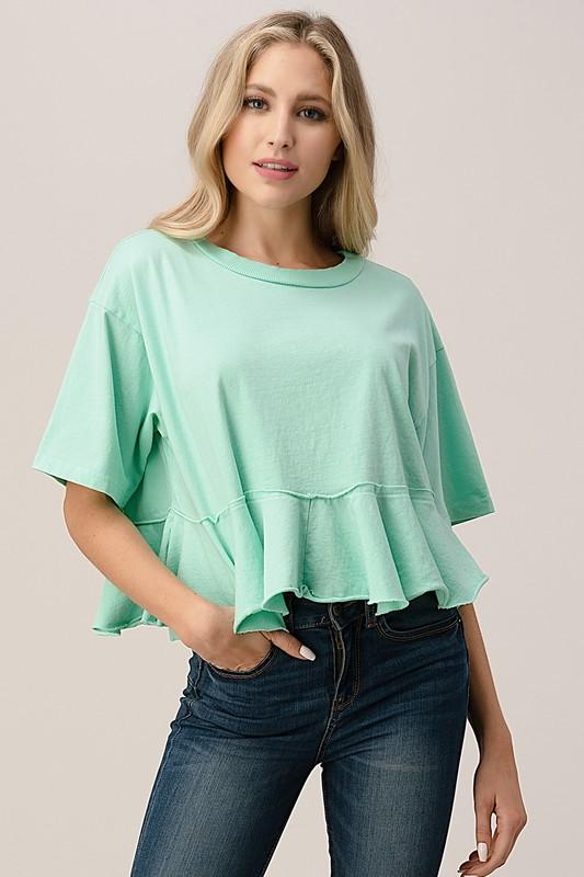 SHORT SLEEVE  WASHED BABYDOLL JERSEY TOP MINT