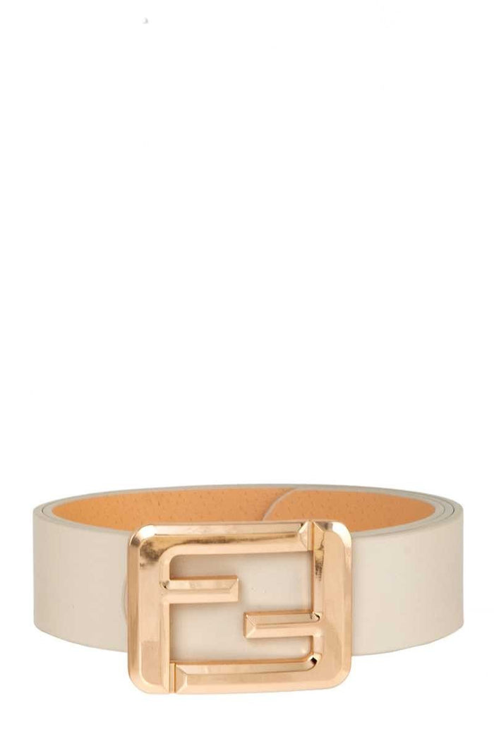 Taupe and Gold Center Bar Square Mirrored Buckle Belt