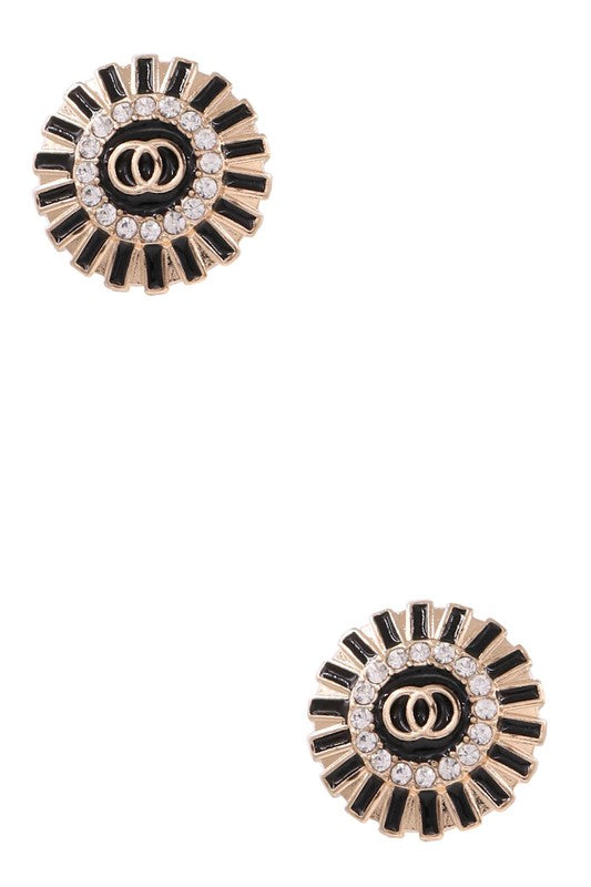 Black gold stone circle earrings