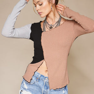 Taupe colorblock long sleeve