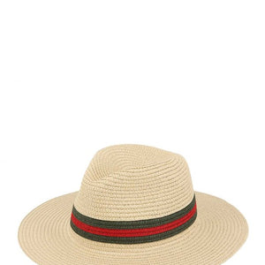 Green & Red Accent Straw Fedora Hat (3 Colors)