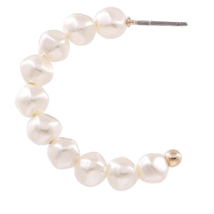 Cream Pearl Open Hoop Earrings 1.25 inch