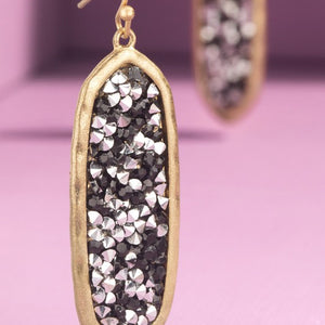Oval Glitter Stone Hook Earrings 2 colors