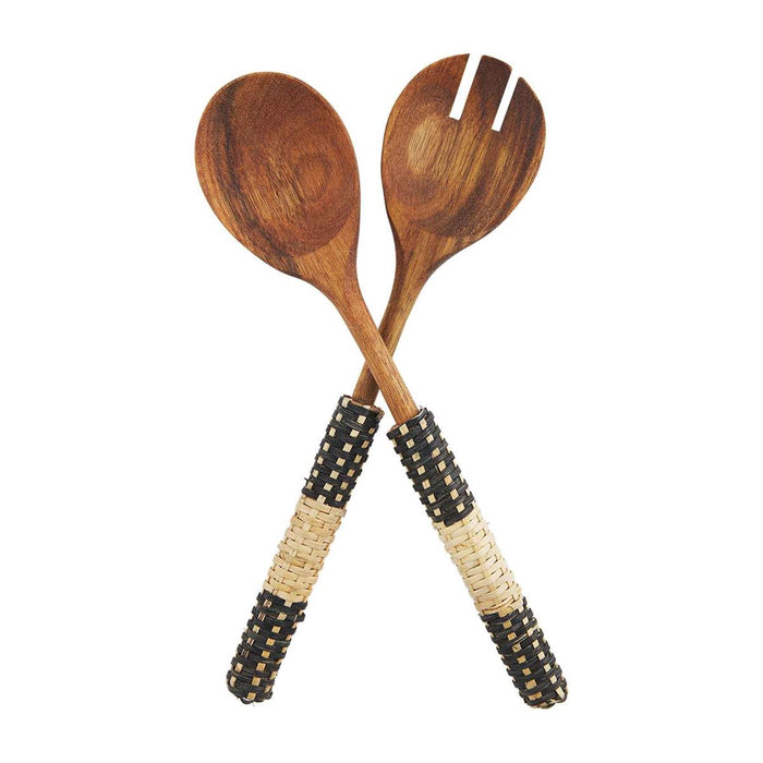 Wicker and wood serving utensils