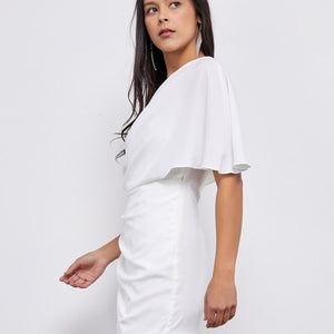White one shoulder wrap dress