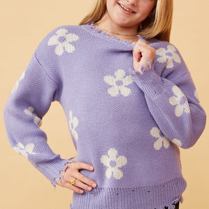 Purple flower knit sweater