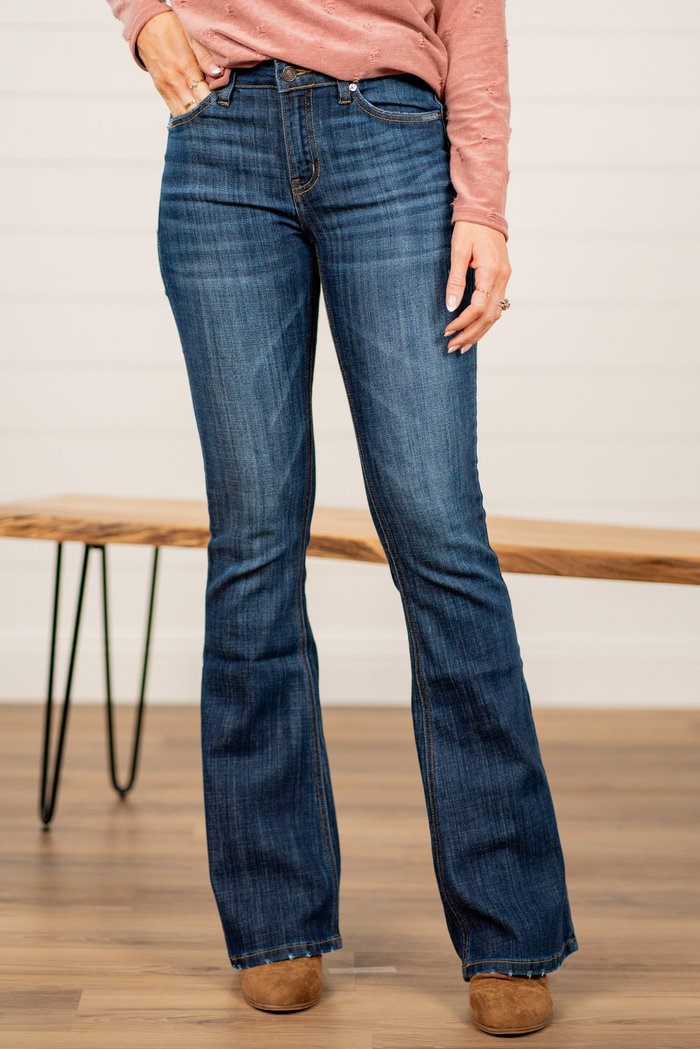 Dark Mid Rise Flare Jeans