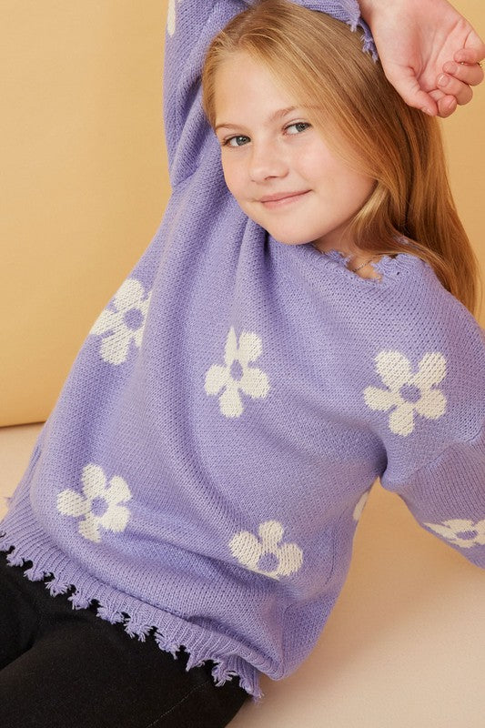 Purple flower knit sweater