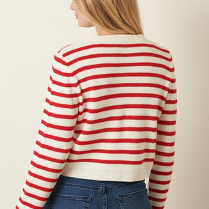 Ivory/red stripe cardigan