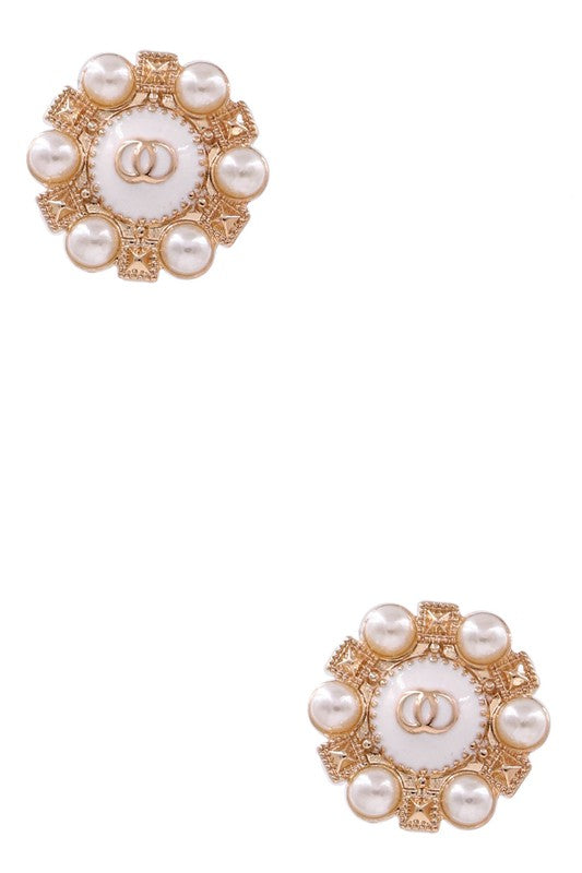 Circle gold/pearl earrings