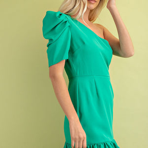 Kelly green one shoulder dress