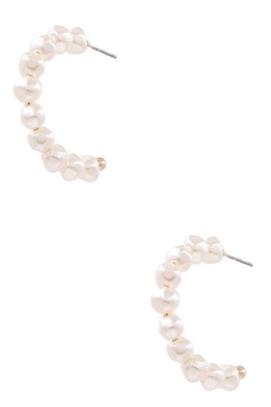Cream Pearl Open Hoop Earrings 1.25 inch