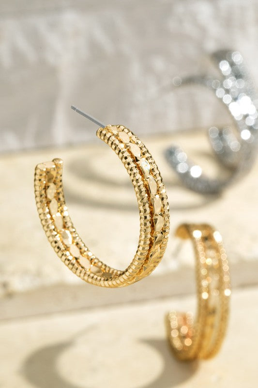 Textured Brass Hoop Earrings