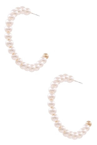 Cream Pearl Open Hoop Earrings 1.5 inch