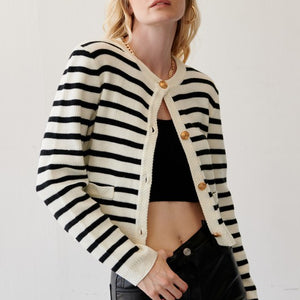 Ivory/black stripe cardigan