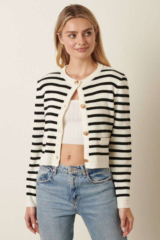 Ivory/black stripe cardigan