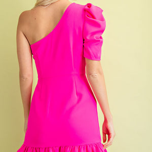 Hot pink one shoulder dress