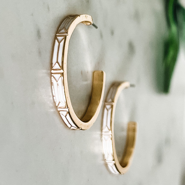 White enamel hoop earrings