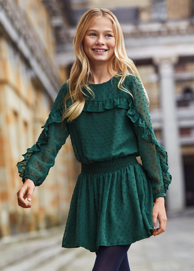 Girls green long sleeve dress